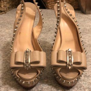 Christian Louboutin Tan Lady Clou 150 Bow Spiked S